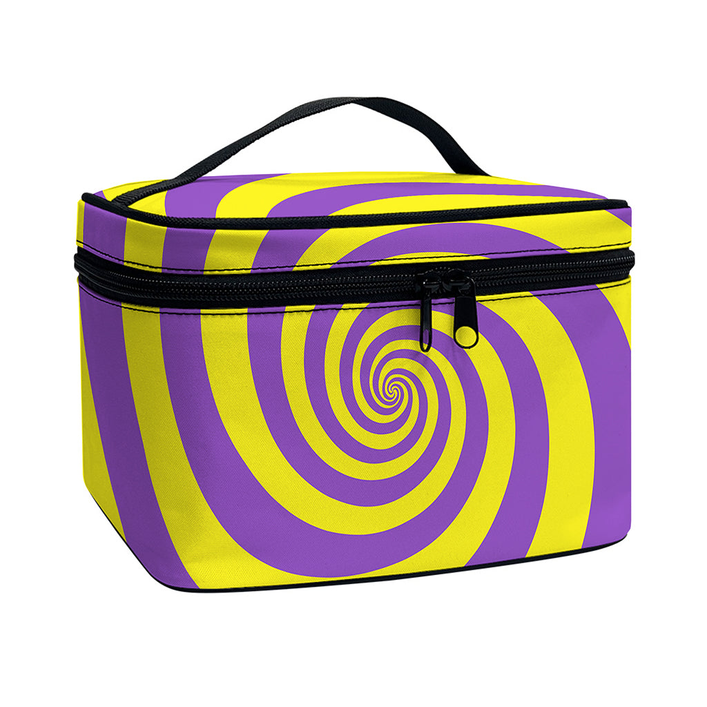 Purple And Yellow Spiral Illusion Print Travel Makeup Bag