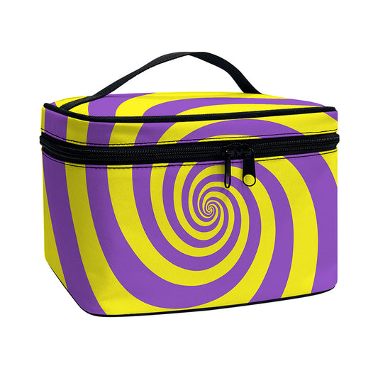 Purple And Yellow Spiral Illusion Print Travel Makeup Bag