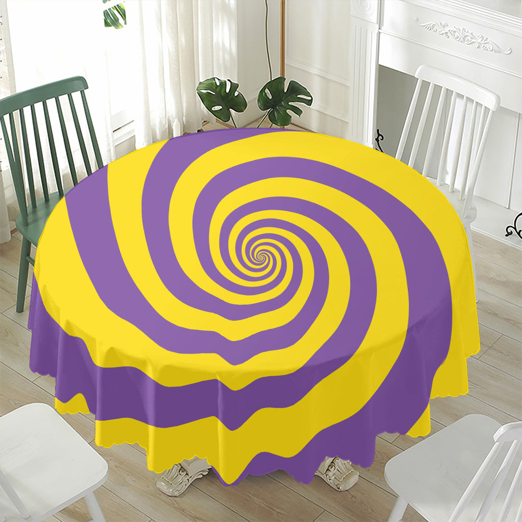 Purple And Yellow Spiral Illusion Print Waterproof Round Tablecloth