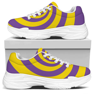 Purple And Yellow Spiral Illusion Print White Chunky Shoes