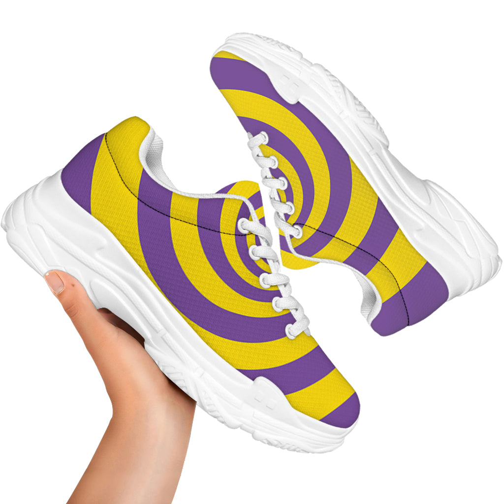 Purple And Yellow Spiral Illusion Print White Chunky Shoes