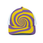 Purple And Yellow Spiral Illusion Print White Mesh Trucker Cap