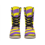 Purple And Yellow Spiral Illusion Print Winter Boots