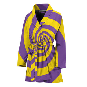 Purple And Yellow Spiral Illusion Print Women's Bathrobe