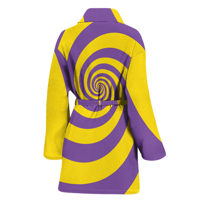 Purple And Yellow Spiral Illusion Print Women's Bathrobe