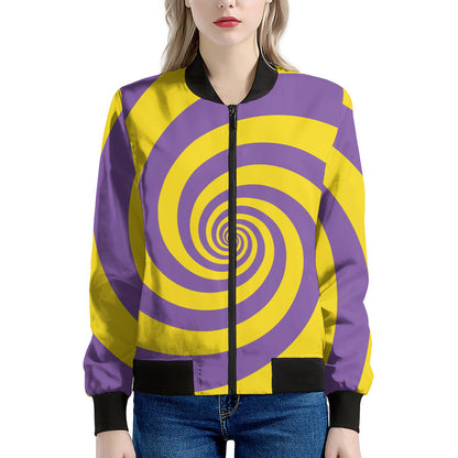 Purple And Yellow Spiral Illusion Print Women's Bomber Jacket