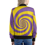 Purple And Yellow Spiral Illusion Print Women's Bomber Jacket