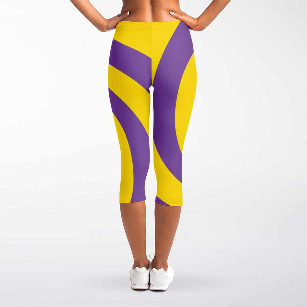Purple And Yellow Spiral Illusion Print Women's Capri Leggings