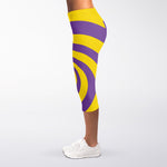 Purple And Yellow Spiral Illusion Print Women's Capri Leggings