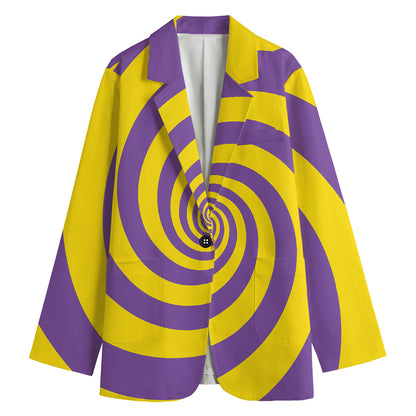 Purple And Yellow Spiral Illusion Print Women's Cotton Blazer