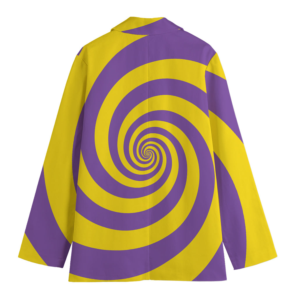 Purple And Yellow Spiral Illusion Print Women's Cotton Blazer