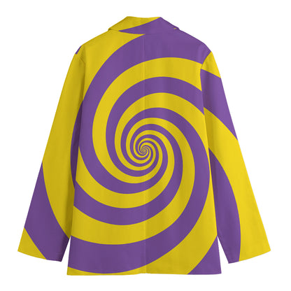 Purple And Yellow Spiral Illusion Print Women's Cotton Blazer