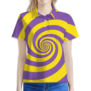 Purple And Yellow Spiral Illusion Print Women's Polo Shirt