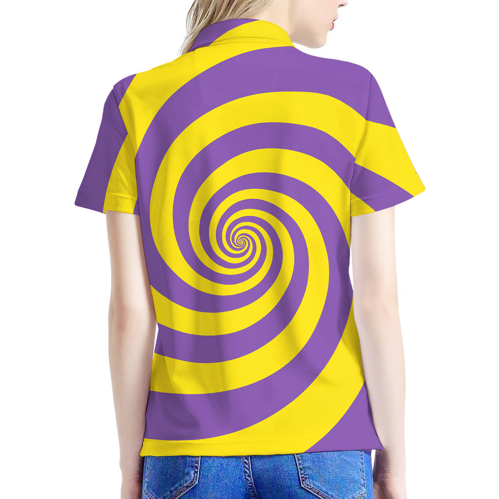 Purple And Yellow Spiral Illusion Print Women's Polo Shirt