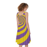Purple And Yellow Spiral Illusion Print Women's Sleeveless Dress