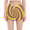 Purple And Yellow Spiral Illusion Print Women's Split Running Shorts