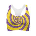 Purple And Yellow Spiral Illusion Print Women's Sports Bra