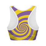 Purple And Yellow Spiral Illusion Print Women's Sports Bra