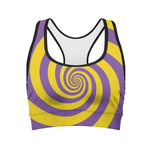 Purple And Yellow Spiral Illusion Print Women's Sports Bra