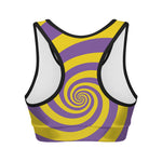 Purple And Yellow Spiral Illusion Print Women's Sports Bra