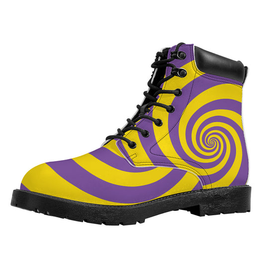 Purple And Yellow Spiral Illusion Print Work Boots