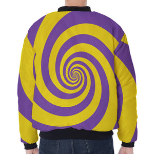 Purple And Yellow Spiral Illusion Print Zip Sleeve Bomber Jacket