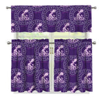 Purple Aquarius Zodiac Pattern Print 3 Piece Kitchen Curtains