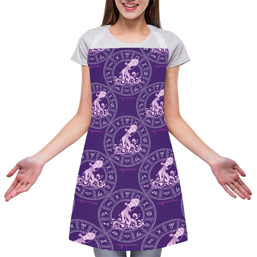 Purple Aquarius Zodiac Pattern Print Adjustable Apron