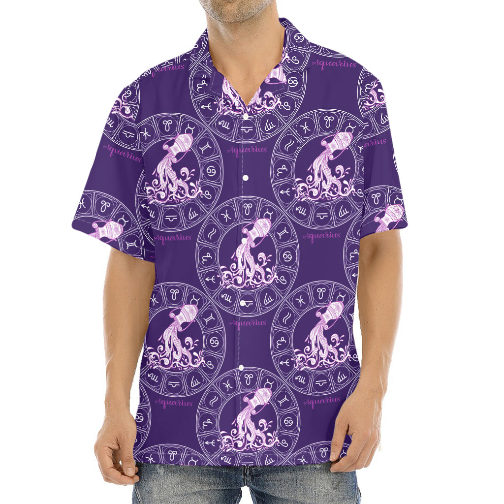 Purple Aquarius Zodiac Pattern Print Aloha Shirt