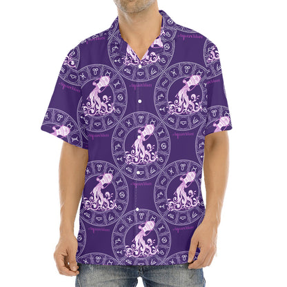 Purple Aquarius Zodiac Pattern Print Aloha Shirt