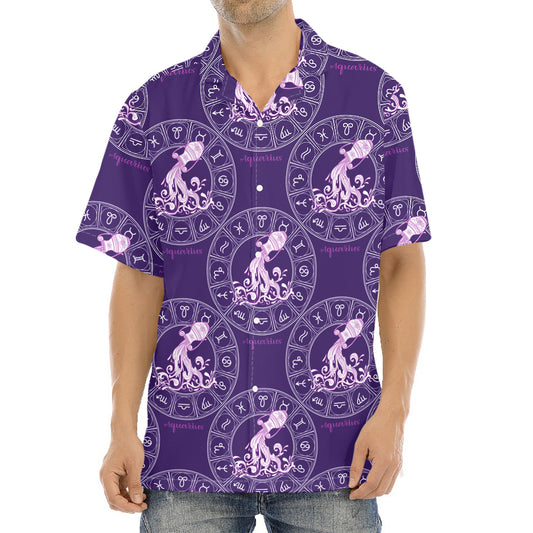 Purple Aquarius Zodiac Pattern Print Aloha Shirt