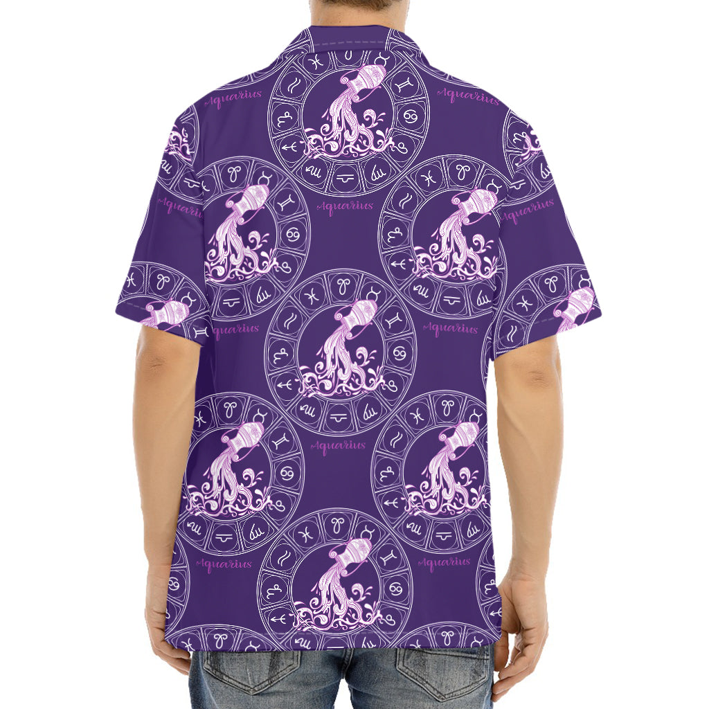 Purple Aquarius Zodiac Pattern Print Aloha Shirt