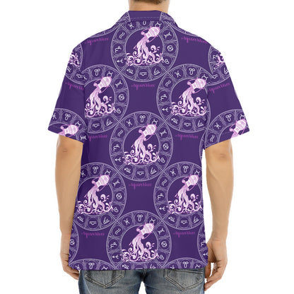 Purple Aquarius Zodiac Pattern Print Aloha Shirt