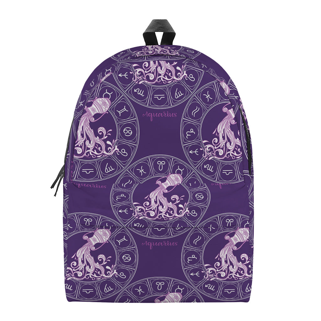 Purple Aquarius Zodiac Pattern Print Backpack