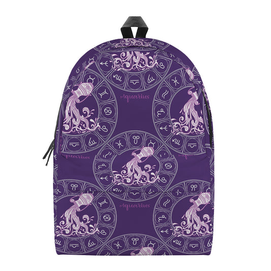 Purple Aquarius Zodiac Pattern Print Backpack