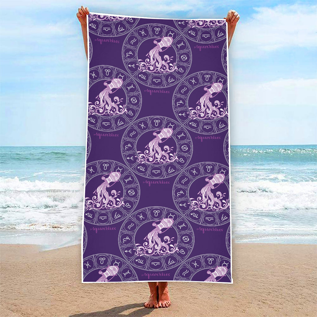 Purple Aquarius Zodiac Pattern Print Beach Towel