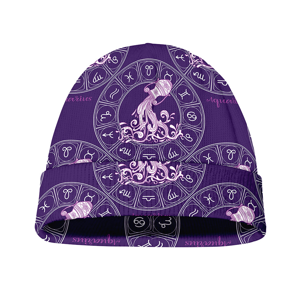 Purple Aquarius Zodiac Pattern Print Beanie