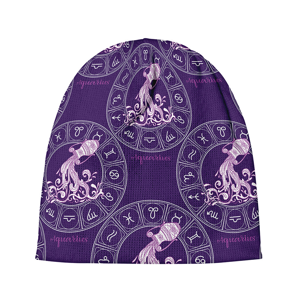 Purple Aquarius Zodiac Pattern Print Beanie