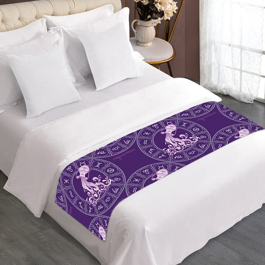 Purple Aquarius Zodiac Pattern Print Bed Runner