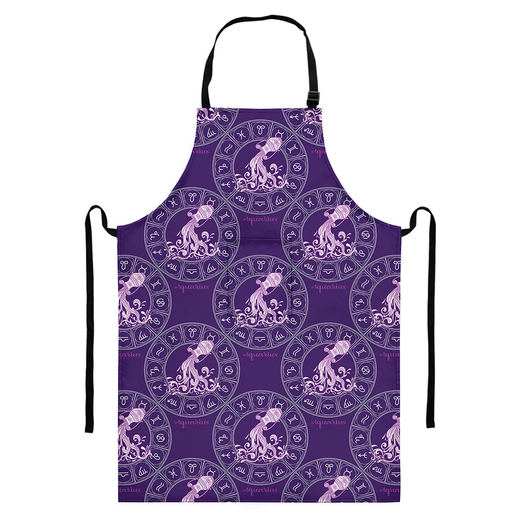 Purple Aquarius Zodiac Pattern Print Bib Apron With Pocket