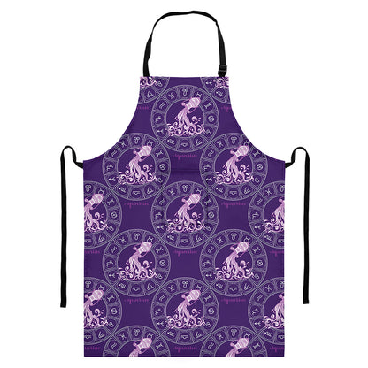 Purple Aquarius Zodiac Pattern Print Bib Apron With Pocket
