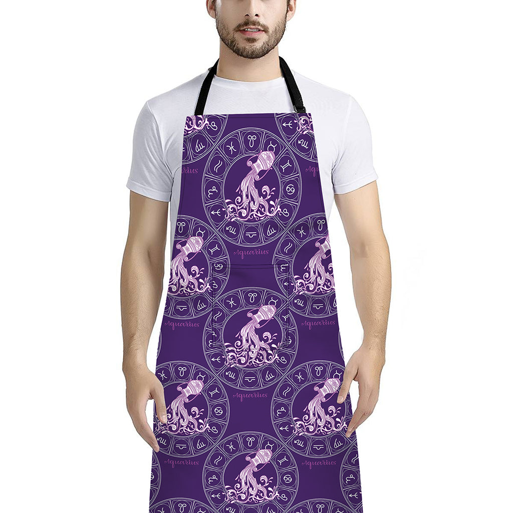 Purple Aquarius Zodiac Pattern Print Bib Apron With Pocket
