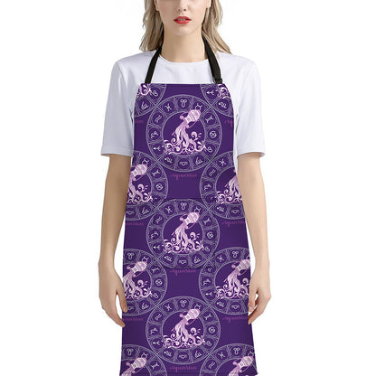 Purple Aquarius Zodiac Pattern Print Bib Apron With Pocket