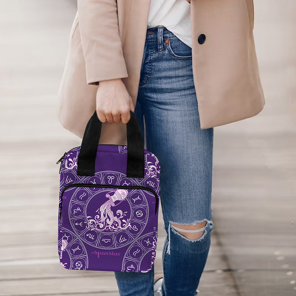 Purple Aquarius Zodiac Pattern Print Bible Tote Bag