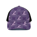 Purple Aquarius Zodiac Pattern Print Black Mesh Trucker Hat