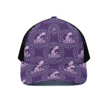Purple Aquarius Zodiac Pattern Print Black Mesh Trucker Cap