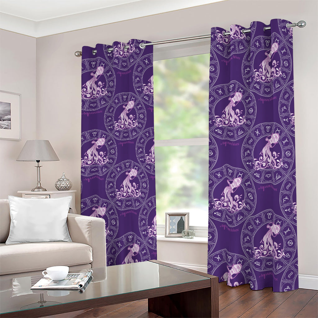 Purple Aquarius Zodiac Pattern Print Blackout Grommet Curtains