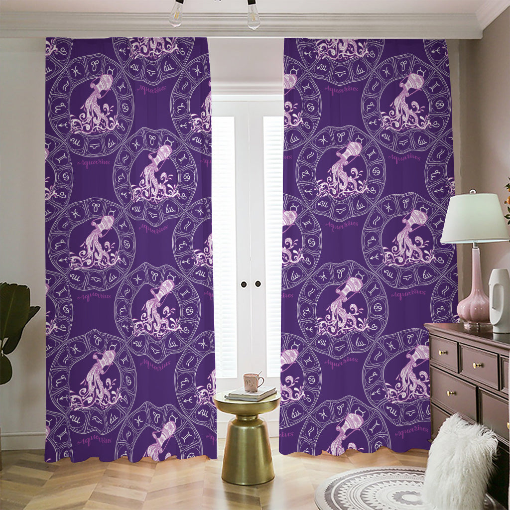 Purple Aquarius Zodiac Pattern Print Blackout Pencil Pleat Curtains