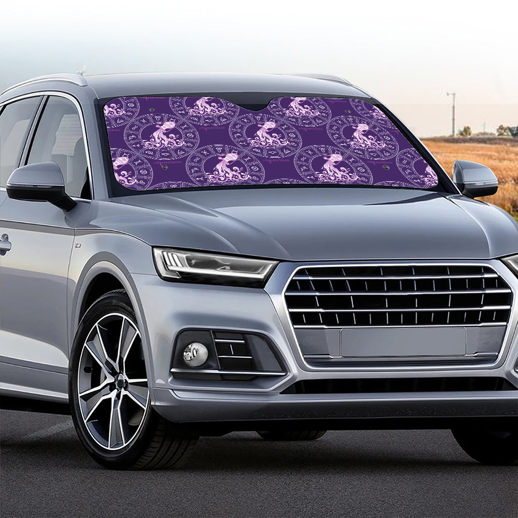 Purple Aquarius Zodiac Pattern Print Car Windshield Sun Shade