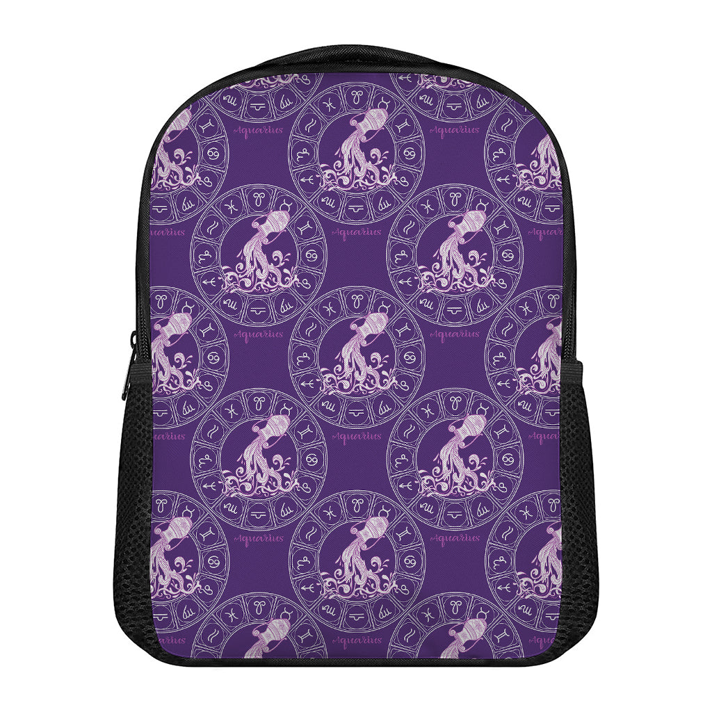 Purple Aquarius Zodiac Pattern Print Casual Backpack